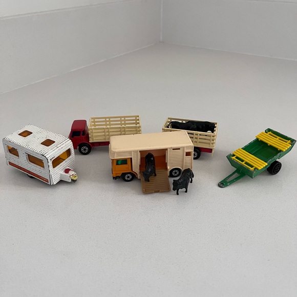 Vintage Lot Matchbox Horse Box Truck Cattle Trailer Camper Hay Trailer Lesney - Picture 1 of 9